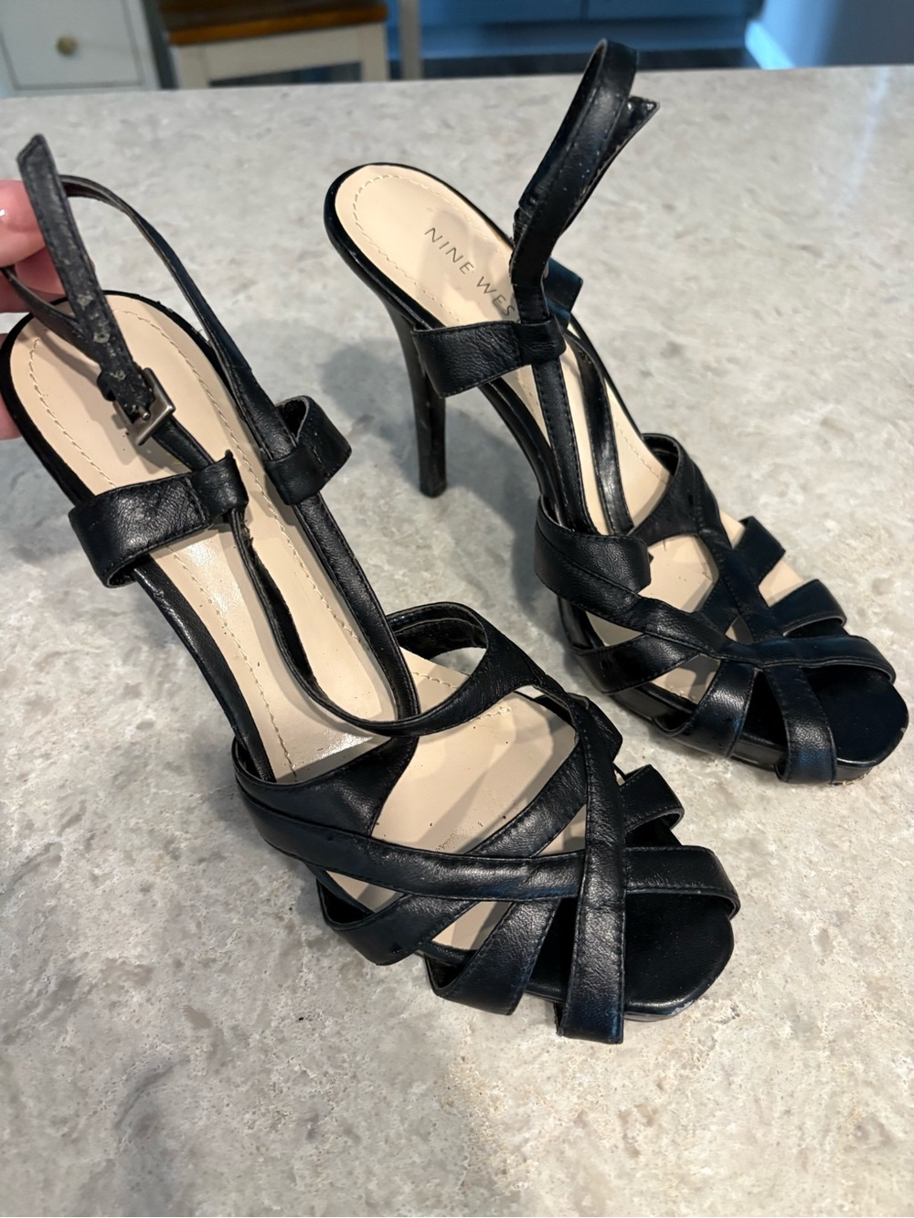Nine West Black Strappy Stiletto Heels